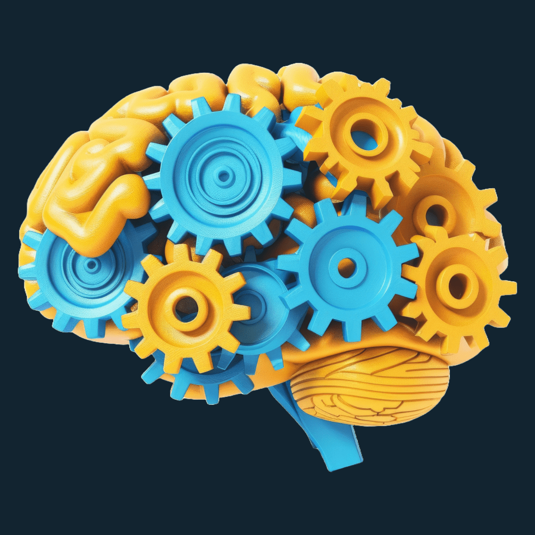 A brain made of gears to illustrate the nerve center of PowerPanel to manage websites from a central location.