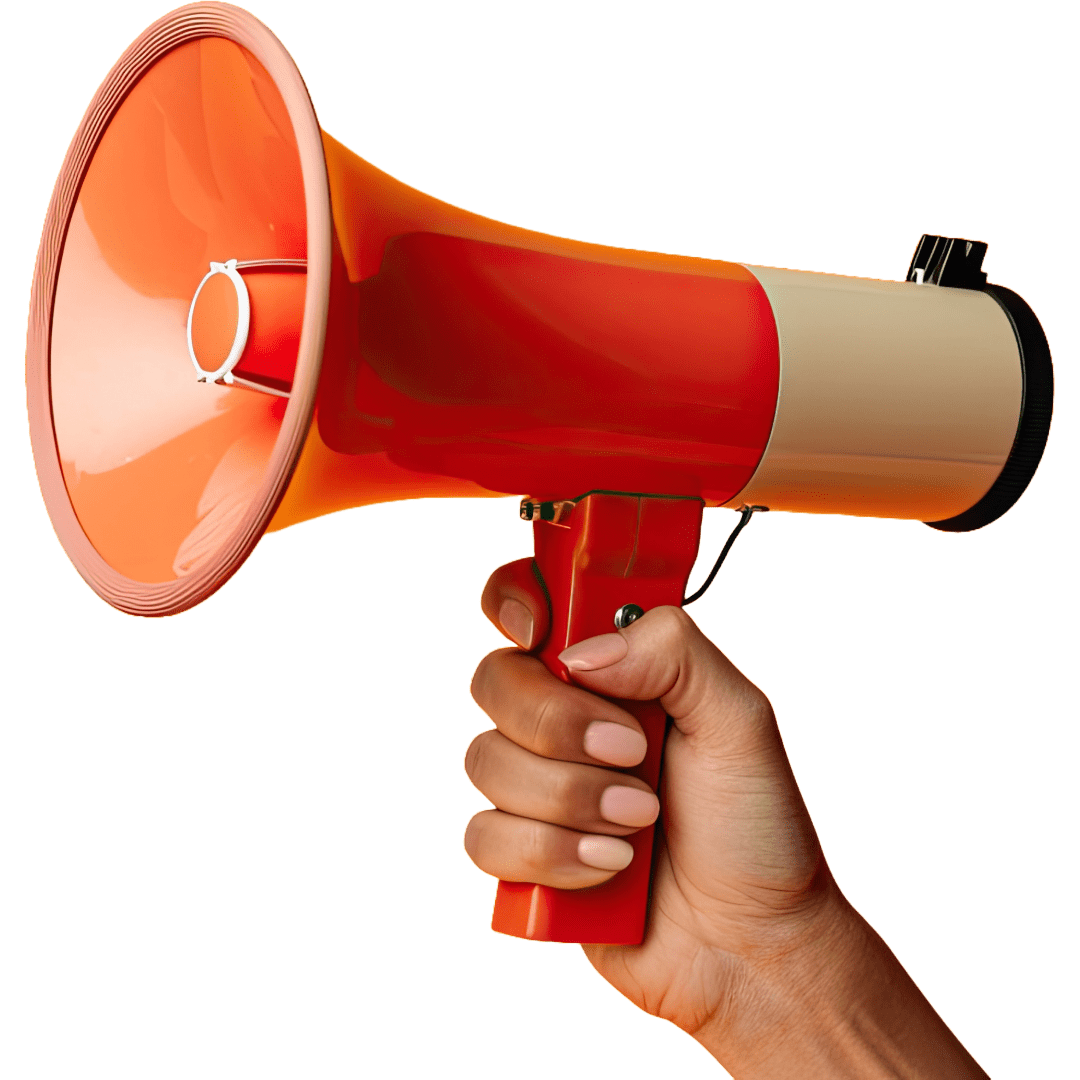 A hand holding a megaphone which illustrates marketing and getting you message out there.