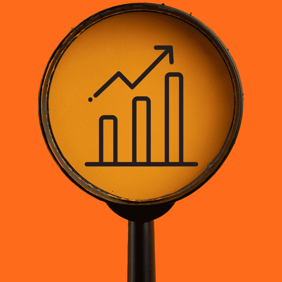 A magnifying glass over a chart to illustrate the growth of a business using RapidRank